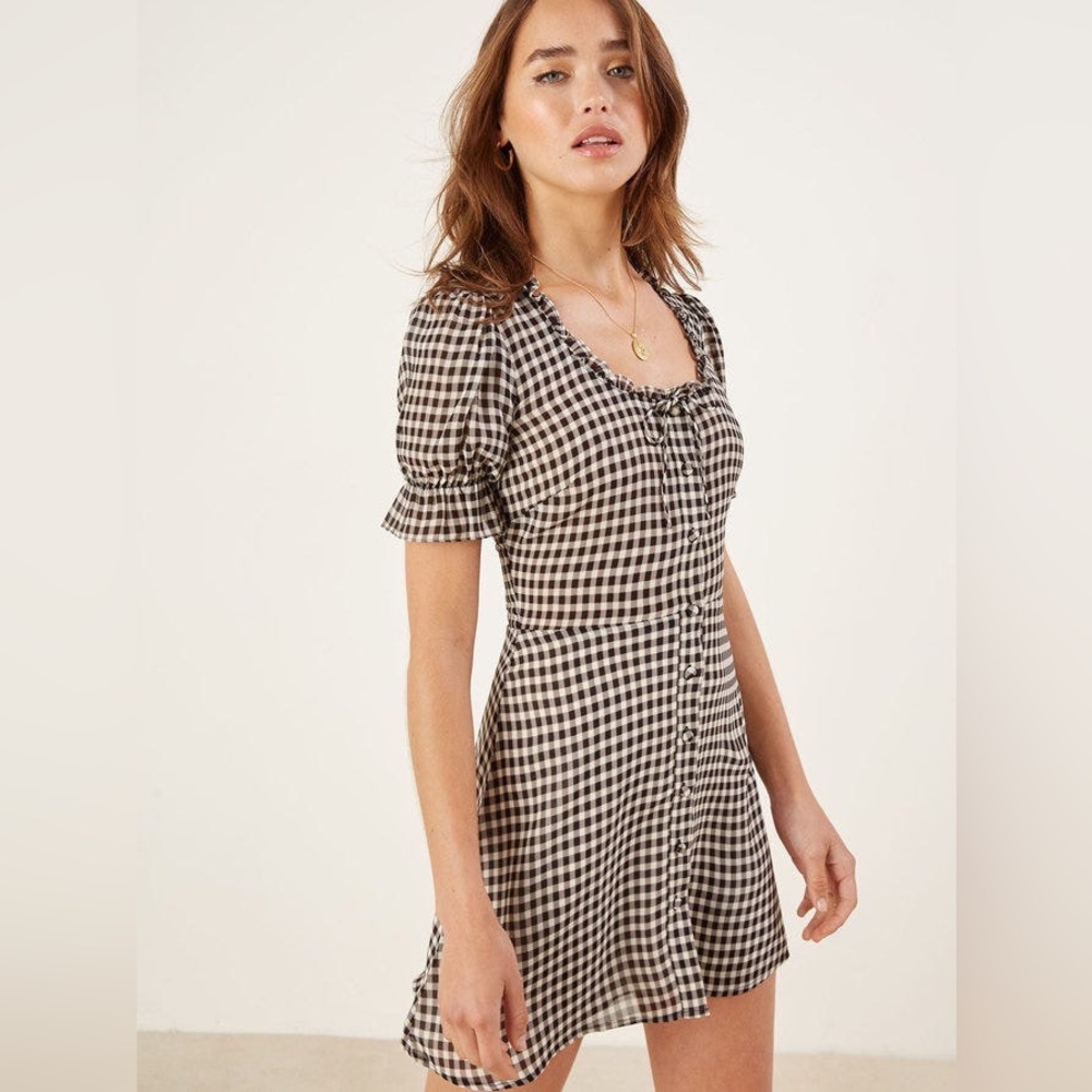 NWT Reformation Checkered ‘Page’ Ruffle Dress 12